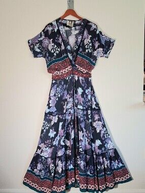 Jaase Navy & Lavender Floral Tiered Maxi Dress